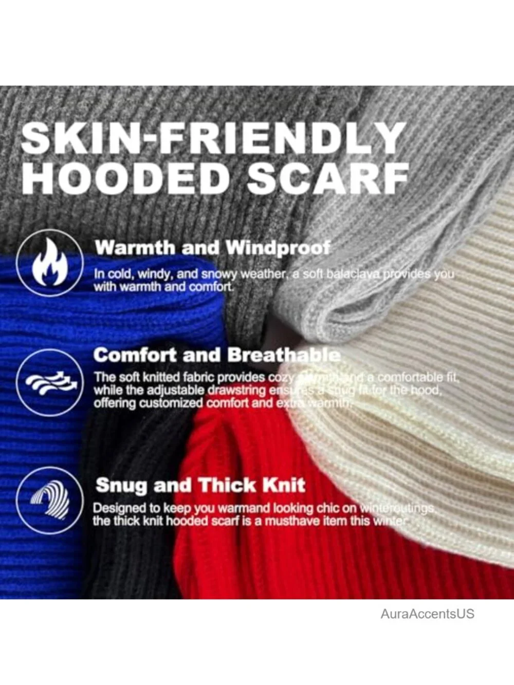 5-in-1 Hooded Scarf Balaclava Winter Hat Neck Gaiter Beanie
